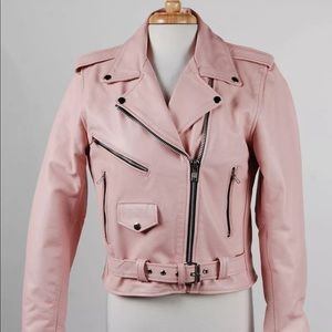 Allstate pink pebbled leather motorcycle jacket
